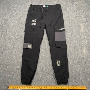 ROCKSALT Mens Cargo Pants Black Elastic Waist Drawstring Joggers Size M